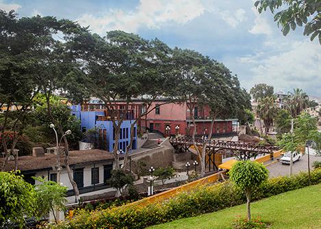 The bohemian neighborhood of Barranco with the bajada de baños and puente de los suspiros visible.