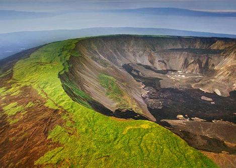 Aerial view of Sierra Negra, one of several volcanoes found in the Galapagos Islands.