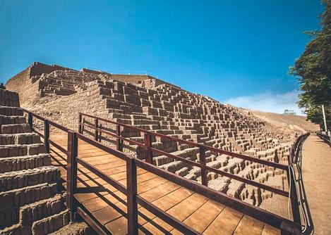 A ramp leading up Huaca Pucllana, a stunning adobe brick archaeological site in Lima.