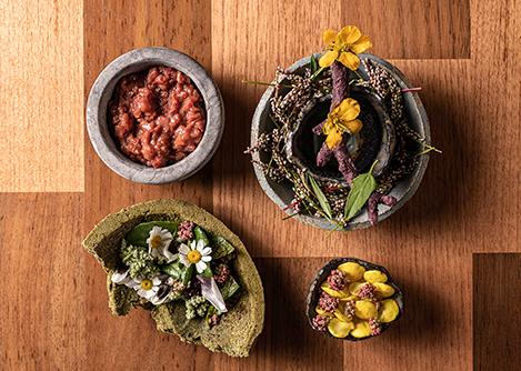 Plates with beautiful presentation at Mil, a unique Peruvian restaurant near the Moray ruins.