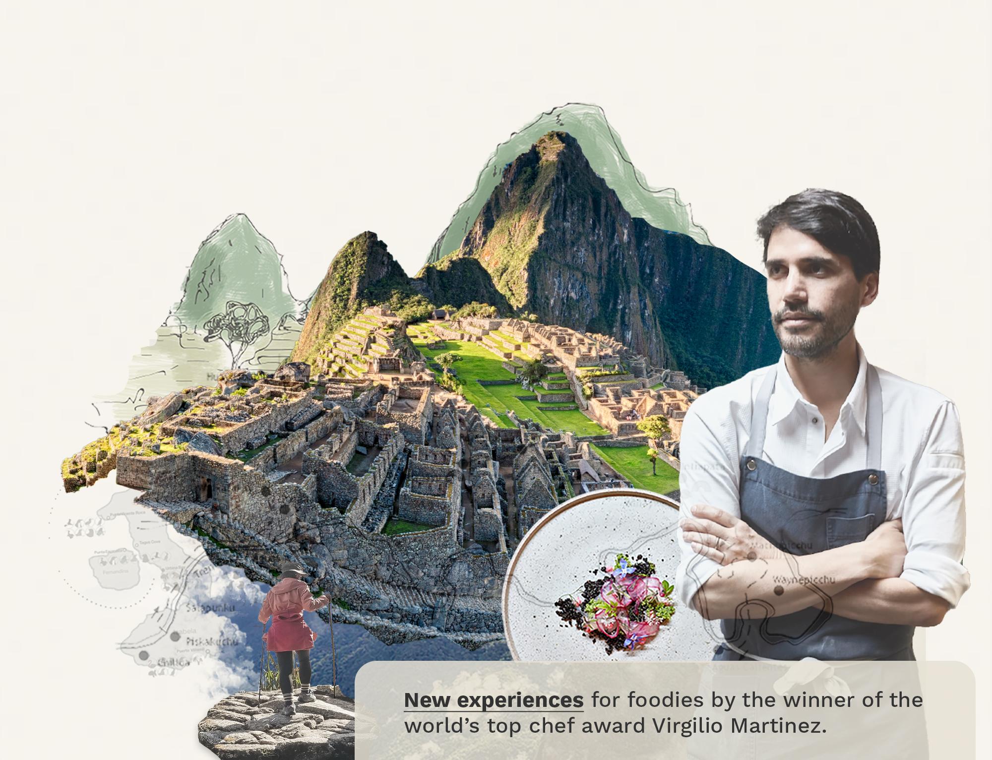 Collage showing Machu Picchu and Virgilio Martinez, one of the world's top chefs.